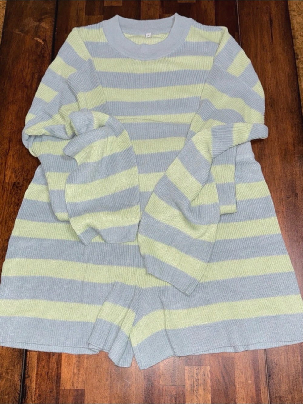 Cozy Striped Crewneck Sweater — Light Blue & Pale Green